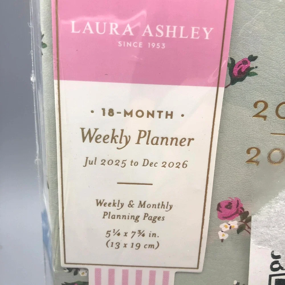 Laura Ashley 2025-2026 18-Month Weekly Monthly Planner Floral Sage Green Cottage